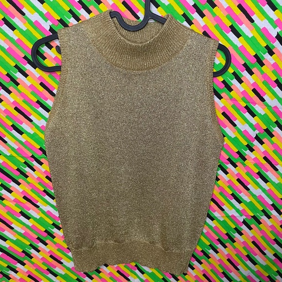 Vintage Petite Sophisticate Gold Turtle Neck Tank Top - Picture 1 of 3